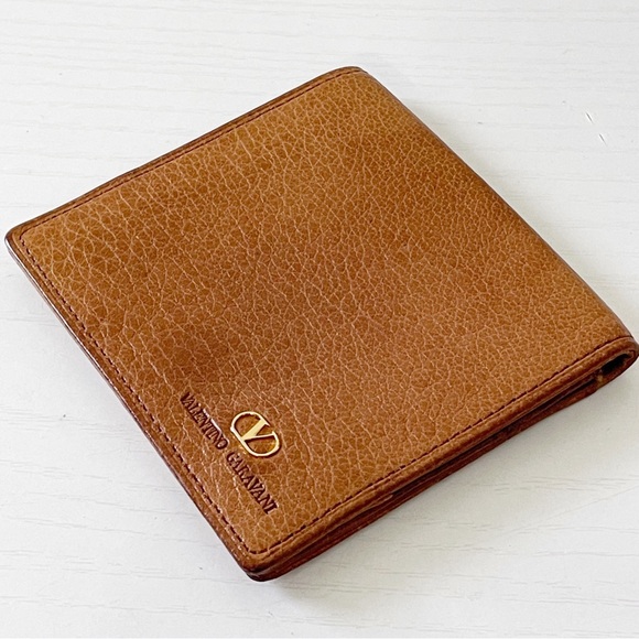 Valentino Garavani brown pebbled leather coin snap pouch gold logo - Picture 4 of 12